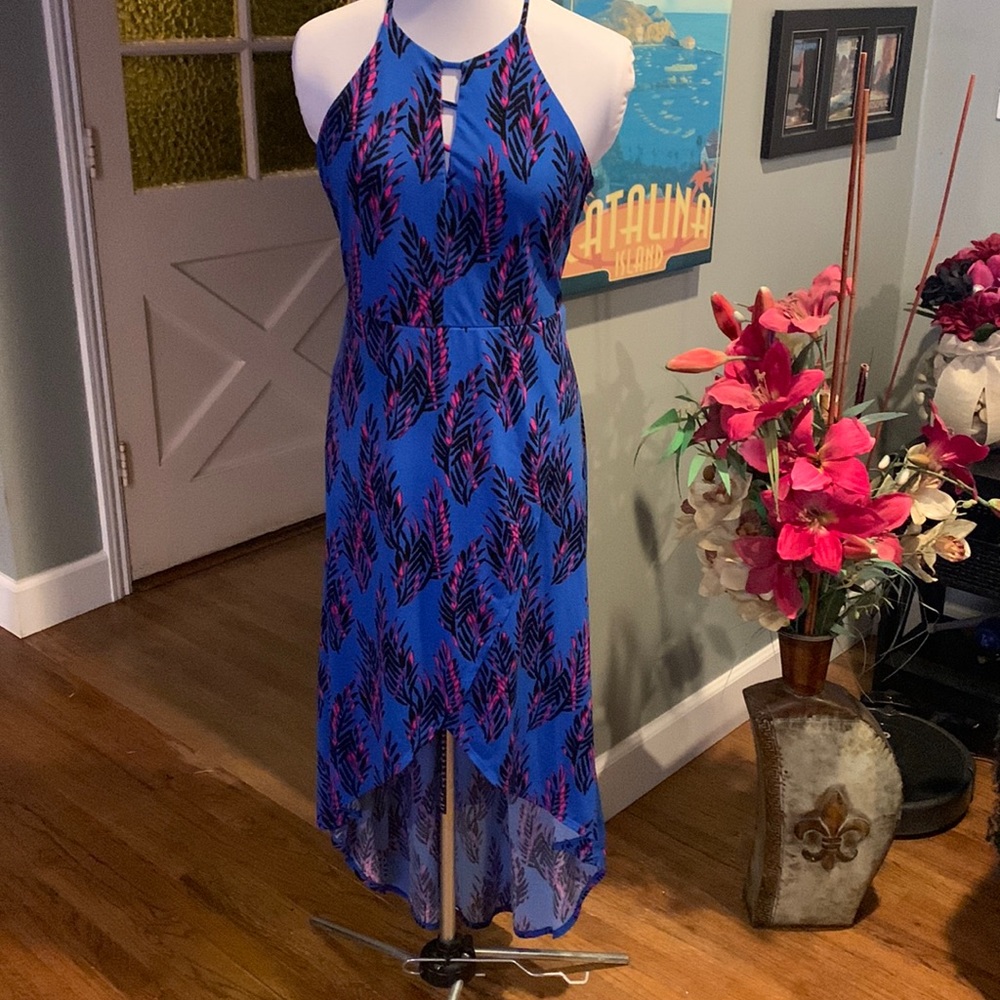Vibrant Feather High Low Dress